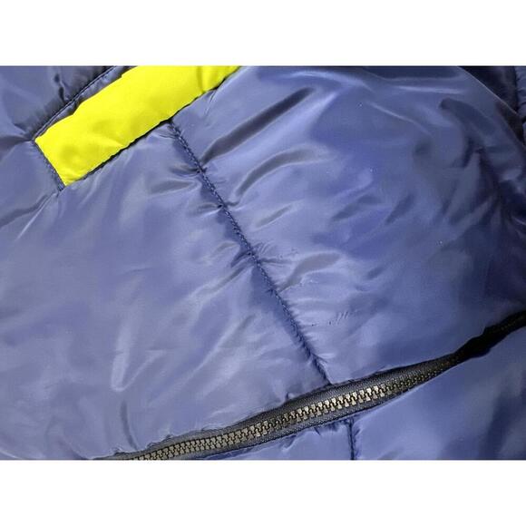 Men's Navy and Yellow Hooded Puffer Parka Jacket Sz Large Tall - Picture 7 of 11